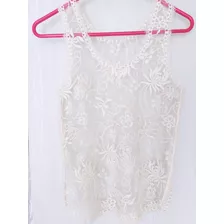 Blusa Crema Sin Manga Transparente S