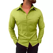 Camisa Masculina Manga Longa Algodão Linho Rustico Casual