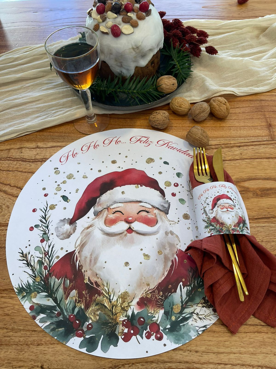 Set Platos De Sitio Papel + Porta Servilletas X 12 - Navidad