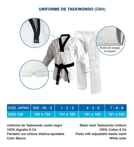 Uniforme Bushido De Taekwondo Talla 1, 2 Y 3