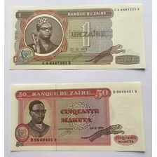 2 Cédulas Africanas Zaire - 50 Makuta E 1 Zaire De 1979 - Fe