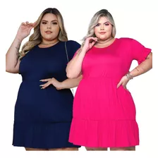 Kit Dois Vestidos Liso Moda Evangélica Soltinho Plus Size