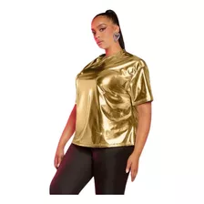 Blusa Camiseta Fashionista Metalizada Prata Dourada Promoção