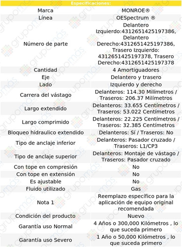 4 Amortiguadores Gas Oespectrum Oldsmobile Cutlass 85-87 Foto 3