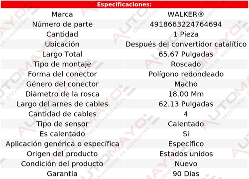 Sensor De Oxgeno Despus Cc Walker 307 L4 2.0l 03 - 05 Foto 6