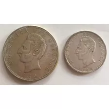 Lote De 2 Monedas De Plata Ecuador De 2 Y 5 Sucres 1943-1944