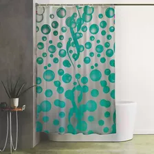 Cortina De Baño Estamp. Anti Hongos + Ganchos. Burbuja Verde