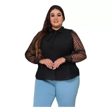 Blusa Social Plus Size Feminina Manga Longa Ref 243