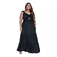 Vestido Longo Feminino Plus Size Babadinho Longo Decote Top