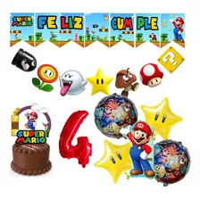 Combo Kit Globos Deco Feliz Cumple Mario Bros