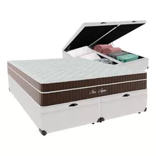 Cama + Box Baú Queen Branca Colchão New Aspen Comfort Prime