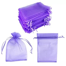 100 Pack 4x6 Inch Mini Sheer Drawstring Organza Transpa...