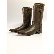 Bota Vaquera 100% Piel Napa Cafe Suela De Cuero Envio Gratis