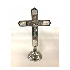 Crucifixo Latão De Madreperola Com Base 30 Cm