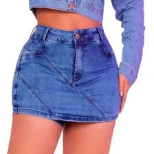 Saia-shorts Jeans Feminino Cintura Alta Desfiado Lycra