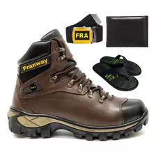 Kit Bota Franway Adventure Couro Cinto Chinelo Carteira 2189