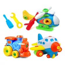 Kit Brinquedo Infantil De Montar Avião Trem E Helicóptero