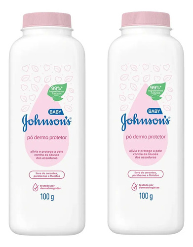 Kit 2 Talco Johnsons Baby 100g Dermo Protetor Suave