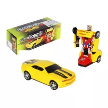 Carrinho Camaro Amarelo Transformers Robô A Pilha Som E Luz