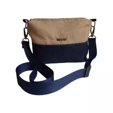 Bolsa Transversal Feminina Jeans E Bege, Zíper, Artesanal