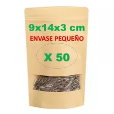 50 Bolsas Papel Kraft 9x14x3cm Cierre Hermético Frutos Secos