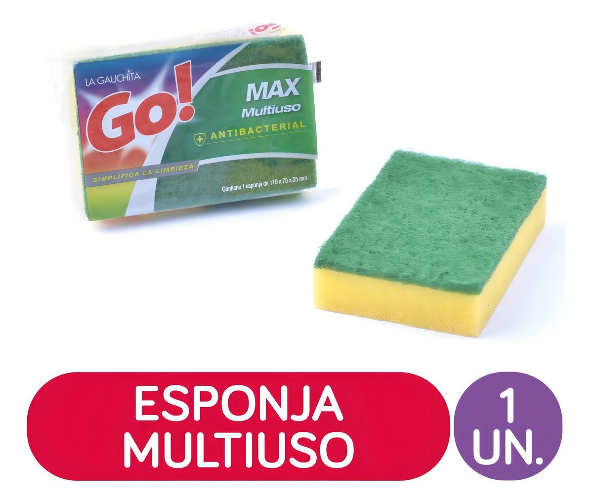 Esponja La Gauchita Go Max Fibra Lisa Antibacterial Multiuso