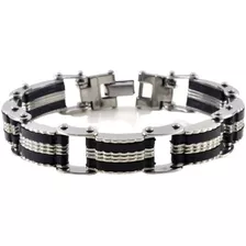 Pulsera Acero Inoxidable Y Caucho Hombre Tipo Cadena Sk-b