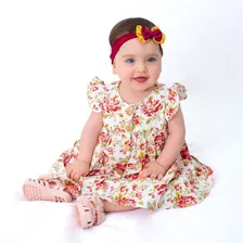 Roupa De Bebe Vestido Menina Infantil Com Tiara 100% Algodão