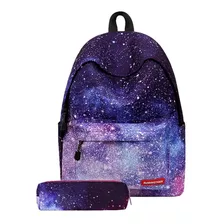 Mochila Escolar Y Lapicera Casual De Gran Capacidad Con Estampado De Galaxia Para Damas Y Niñas Laptop Viaje