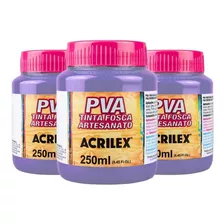 Kit Tinta Pva Fosca Artesanato 250ml Com 3und Lilás Acrilex