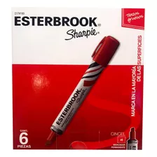 Esterbrook Sharpie, Marcador Permanete, Rojo, 6 Pzas.