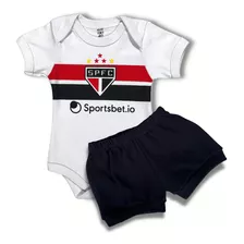 Conjunto Body Bebe Futebol Sao Paulo Menino Menina Algodao