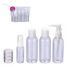 Kit Viagem Porta Shampoo Mini Frascos Pote Creme 5 Peças