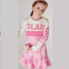 Vestido Infanti Glam Moletom Com Brilho Rosa