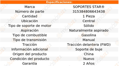 (1) Rep Soporte Trans Ctral Grand Am L4 2.3l 88/91 S Star Foto 2