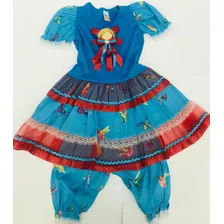 Vestido Junino Azul Estampado Infantil