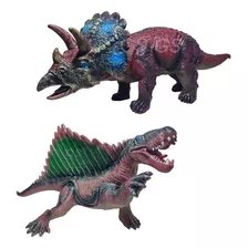 Kit 2 Dinossauros Borracha Grandes Triceratopos Dimetrodonte