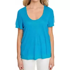 Dkny Mesh-overlay Scoop-neck Top Tropical Blusa P/dama