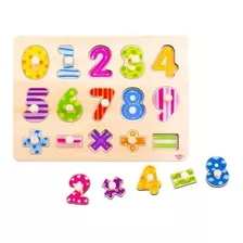 Puzzle Encaje De Numeros Y Signos En Madera Tooky Toy