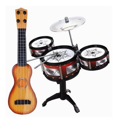 Conjunto De Batería De Jazz Para Niños + Guitarra De Ukelele