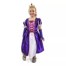 Fantasia Rapunzel Infantil Menina Vestido Com Tiara E Luvas