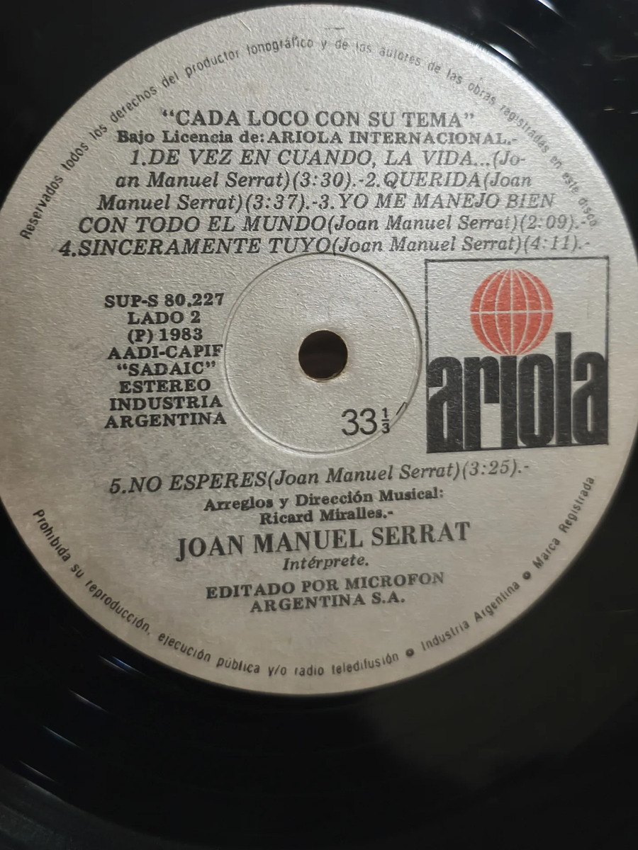 Serrat - CADA LOCO CON SU TEMA - vinilo 1983