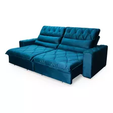 Sofá Retrátil/reclinável Atrative 3,00m Velut Azul C/ Molas