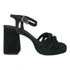 Sandalia Astrid Cuero Gamuzado Negro Verano Juanita Shoes 