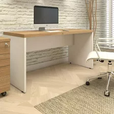 Escrivaninha Home Office 150cm Alto Padrão Tampo 40mm Cor Macadâmia Com Branco