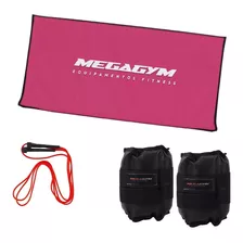 Kit Ginástica - Colchonete 90x40 + 2 Caneleiras 2kg + Corda Cor Rosa