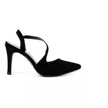 Zapatilla Alta Dama Lady Paulina Semi Abierta Negro Nabucky 