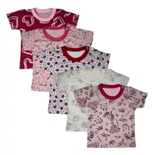 Kit 5 Pçs Camiseta Infantil Bichos Bebe 100% Algodão Menina