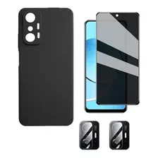 Capa + Pel Privacy + 2 Pel Cam P/ Xiaomi Mi 11t / Mi 11t Pro Cor Preto Para Mi 11t / Mi 11t Pro