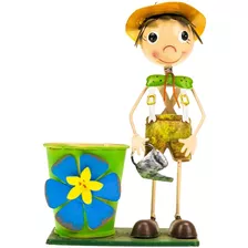 Boneca Boneco De Metal Mini Vaso Enfeite Para Casa Jardim